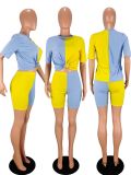 Contrast Color Short Sleeve Two Piece Sets WSM-5140