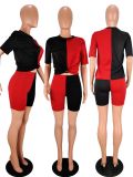 Contrast Color Short Sleeve Two Piece Sets WSM-5140