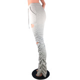 Solid Ruched Holes Long Sweatpants SMD-2024