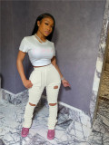 Solid Ruched Holes Long Sweatpants SMD-2024