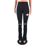 Solid Ruched Holes Long Sweatpants SMD-2024