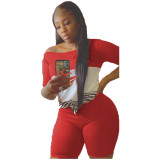 Plus Size Casual Striped T Shirt And Shorts Set LUO-3054-1