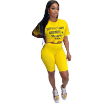Letter Print T Shirt Shorts Casual 2 Piece Sets FNN-8360-1