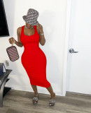Sexy Sleeveless Backless Ruched Slim Midi Dress LDS-T3209