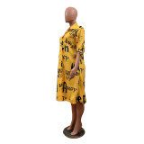 Plus Size Prined Casual Loose Midi Shirt Dress BN-B9227