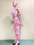 Casual Printed Zipper Sleeveless 2 Piece Pants Set BN-B9300