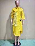 Letter Print Casual Loose Irregular Shirt Dress BN-B9226