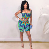 Sexy Printed Backless Criss Cross Strap Playsuit NIK-113