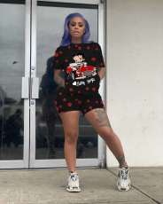 Plus Size Cartoon Letter Print Two Piece Shorts Set NM-8200