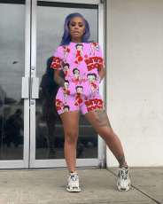 Plus Size Cartoon Letter Print Two Piece Shorts Set NM-8200