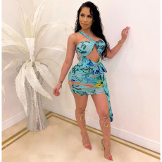 Sexy Printed Mesh Off Shoulder Mini Club Dress CHY-1221
