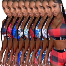 Sexy Printed Tank Top Shorts Fitness Two Piece Set MOF-5162
