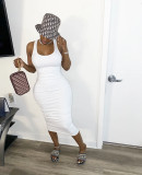Solid Backless Sleeveless Ruched Midi Dress LDS-3209