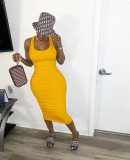 Solid Backless Sleeveless Ruched Midi Dress LDS-3209