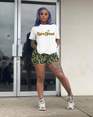 Plus Size Letter Print Casual Two Piece Shorts Set ML-7320