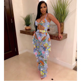 Sexy Mesh Cartoon Print One Piece Bikinis With Pants SFY-109