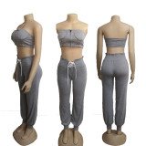 Solid Color Zipper Sports Two Piece Pants Set CHY-1224