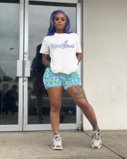 Plus Size Letter Print Casual Two Piece Shorts Set ML-7320