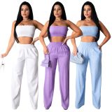 Solid Tube Tops Long Pants Sexy Two Piece Suits SMR-9613