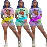 Plus Size 5XL Lips Print Gradient Two Piece Shorts Set LUO-3060
