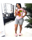 Plus Size Cartoon Print Short Sleeve O Neck T Shirt Tops BGN-062