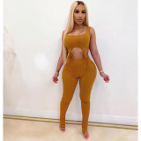 Solid Sleeveless Lace Up Sexy One Piece Jumpsuit CHY-1223