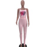 Lips Print Cami Top Stacked Pants 2 Piece Sets CHY-1228