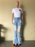 Plus Size Denim Ripped Holes Flared Jeans Pants OD-8354-1