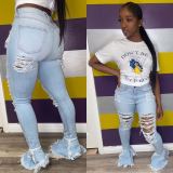 Plus Size Denim Ripped Holes Flared Jeans Pants OD-8354-1
