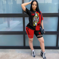 Plus Size Poker Print Two Piece Shorts Set DAI-8241