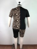 Plus Size 5XL Leopard Stitching Two Piece Set OSM-4200
