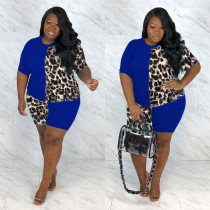 Plus Size 5XL Leopard Stitching Two Piece Set OSM2-4200