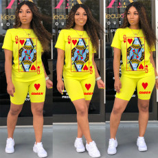 Plus Size Poker Print Two Piece Shorts Set SHD-9270