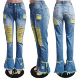 Denim Ripped Hole Skinny Flared Jeans Pants HMS-5323