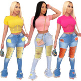 Denim Ripped Hole Skinny Flared Jeans Pants HMS-5323