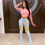 Denim Ripped Hole Skinny Flared Jeans Pants HMS-5323