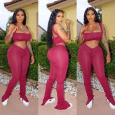 Sexy Crop Top Stacked Pants Two Piece Sets OSM-6080