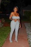 Sexy Crop Top Stacked Pants Two Piece Sets OSM-6080