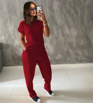 Solid Short Sleeve Two Piece Pants Set TR-1049