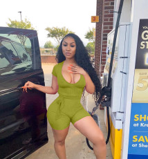 Plus Size Short Sleeve Low Cut One Piece Rompers CL-6062