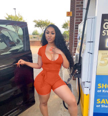 Plus Size Short Sleeve Low Cut One Piece Rompers CL-6062