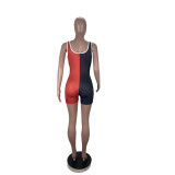 Poker Print Contrast Color Sleeveless Rompers CHY-1241