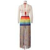 Sexy Crochet Tassel Cutout Skirt Two Piece Set ZSD-051