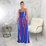 Colorful Stripe Sashes Loose Long Slip Dress SMR-9304