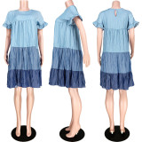 Color Splicing Petal Sleeve Big Swing Dress ASL-6278
