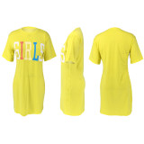 Letter Print O Neck Short Sleeve T Shirt Dress XMY-9246