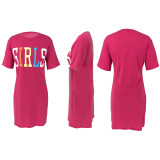 Letter Print O Neck Short Sleeve T Shirt Dress XMY-9246