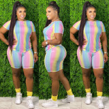 Plus Size 5XL Tie Dye Short Sleeve 2 Piece Shorts Set XMY-9248