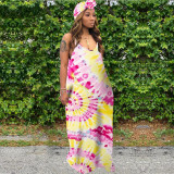 Tie Dye Print Loose Maxi Slip Dress With Headscarf XMY-9183