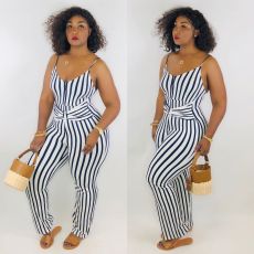 Plus Size 4XL Sexy Stripe Suspenders Jumpsuits LM-8162